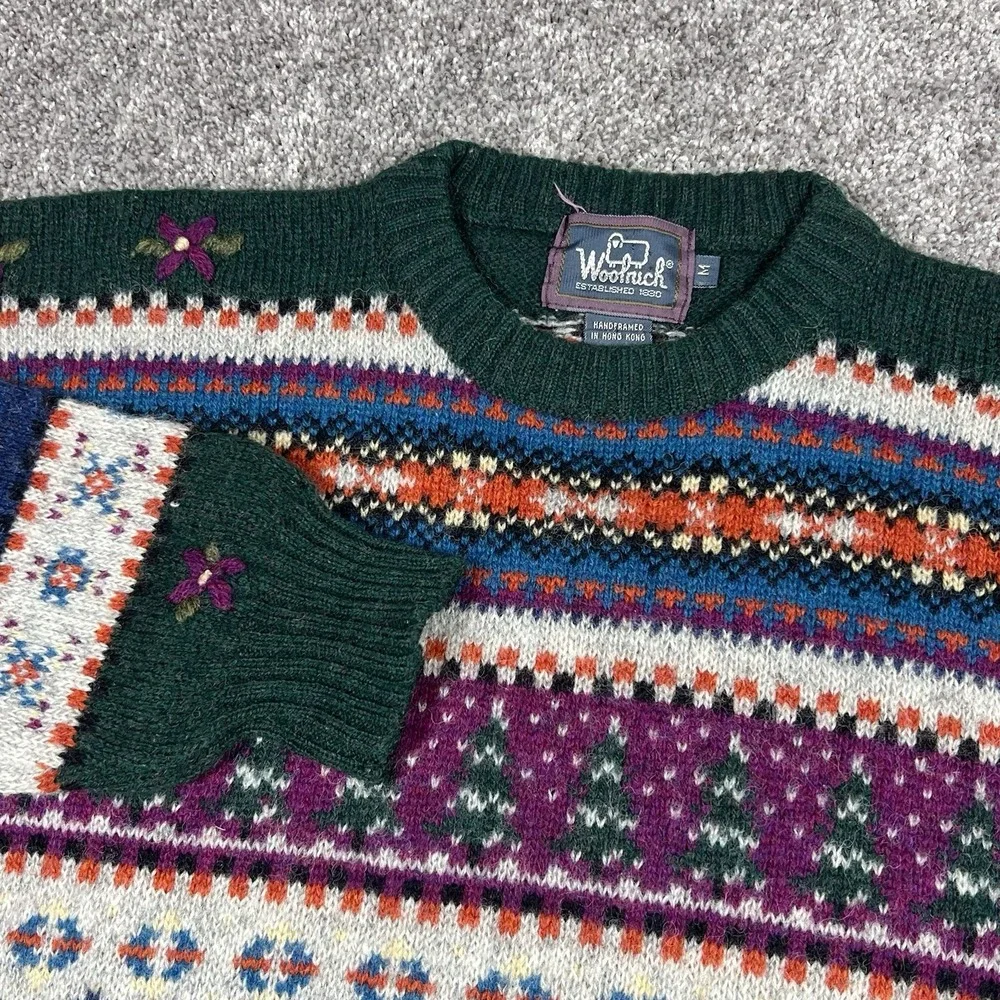 Vintage 80s 90s Woolrich Loon Duck Wool Sweater Men M Chunky Hunting Fair Isle